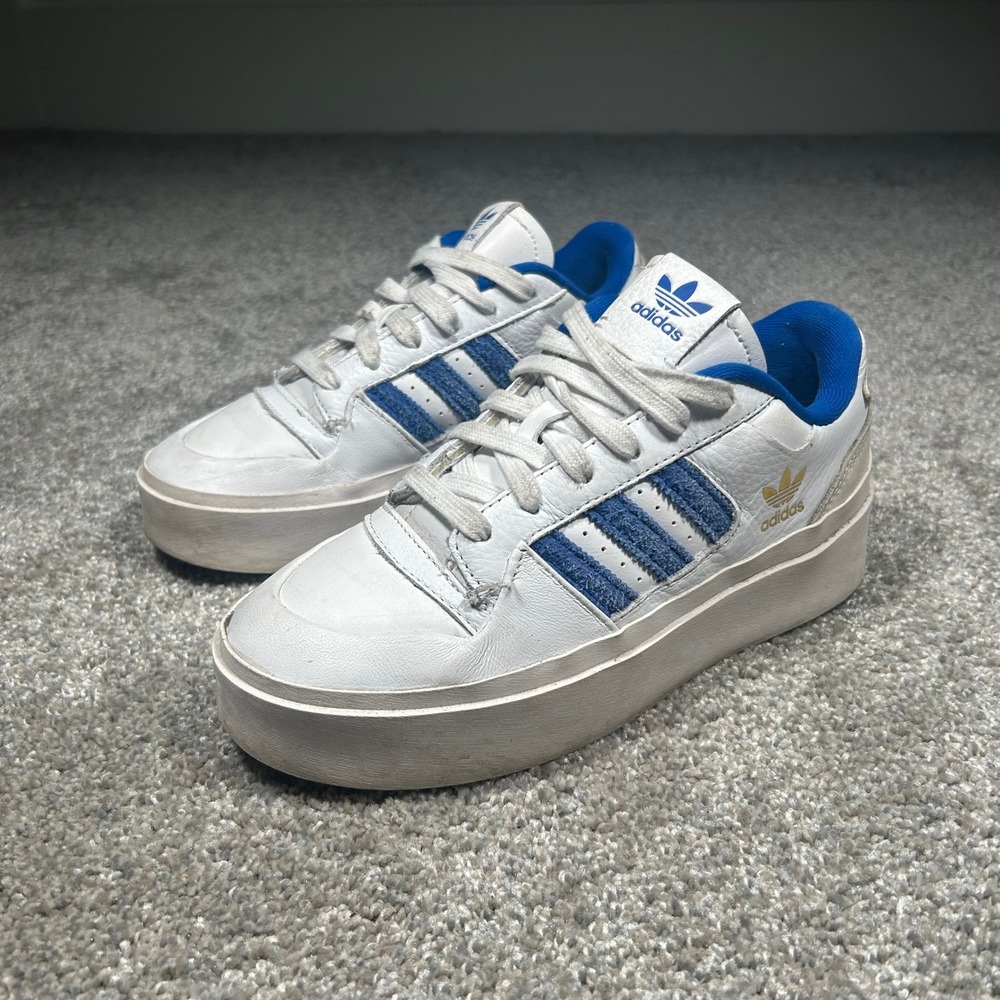 Adidas Nizza Platform Sneakers Womens White Blue Leather Low Top Shoes GY1890